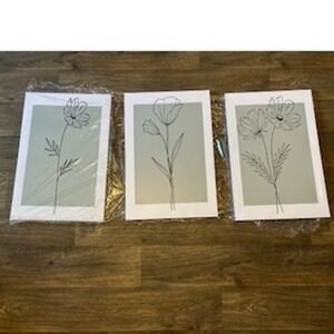 Set of 3 Botanical Line Art Prints Floral Wall Art Unframed Minimalist Decor